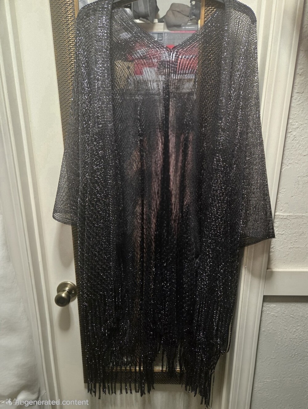 Black Metallic Fringe Cover-Up Dress/Swim Suit Cover Up/Shawl